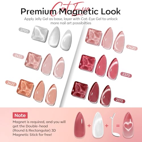 Image of modelones Cat Eye Gel Nail Polish, 6 Colors Jelly Nude Pink with Magnet Sparkle Galaxy Series Nail Gel Polish Kit Soak Off Led Nail Art Manicure Salon DIY Gifts