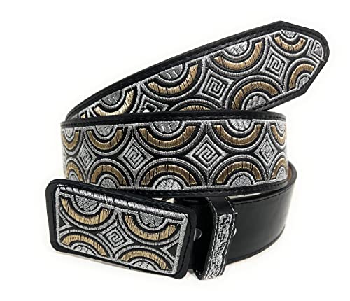 Men's Silver and Gold Color Embroidered Western Belt, Cinto Vaquero Bordado Plateado