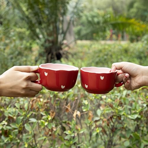 Image of Red Cappuccino Wide Heart Mug for Gifting Best Friend for Soup /Maggi /Coffee /Green Tea - 450Ml | Microwave Safe and Dishwasher Safe (2)