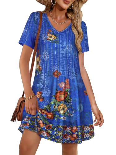 Image of Summer Dresses for Women V Neck Casual T Shirt Sundress with Pockets