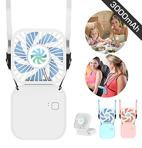 Mini Portable Neck Fan, GILETTOR Personal Handheld Fan with 3000mAh USB Rechargeable Battery Operated, 3 Speed, Flexible 180 Rotation Foldable Quiet HandFree Fan for Outdoor Office Travel Camping