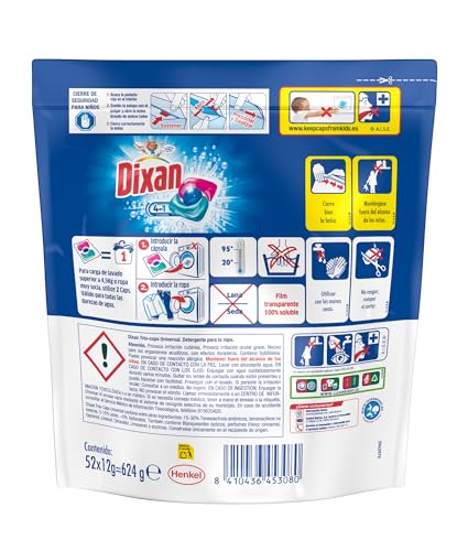 Miniatura 2 de Dixan Trio Caps Total 4 en 1, Detergente en Cápsulas para Lavadora, 52D