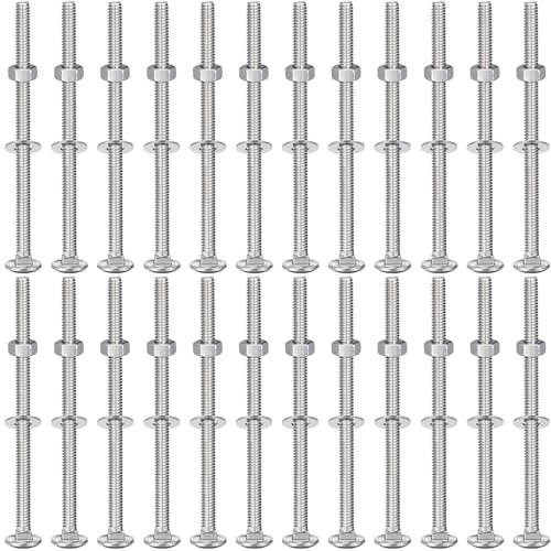Zonon 25 Sets 1/4-20 x 4 Stainless Steel Carriage Bolts and Nuts Kit Round Head Square Neck Carriage Bolts Screws and Hex Nuts and Flat Washers, Stainless 18-8 Full Thread Coverage (Silver)