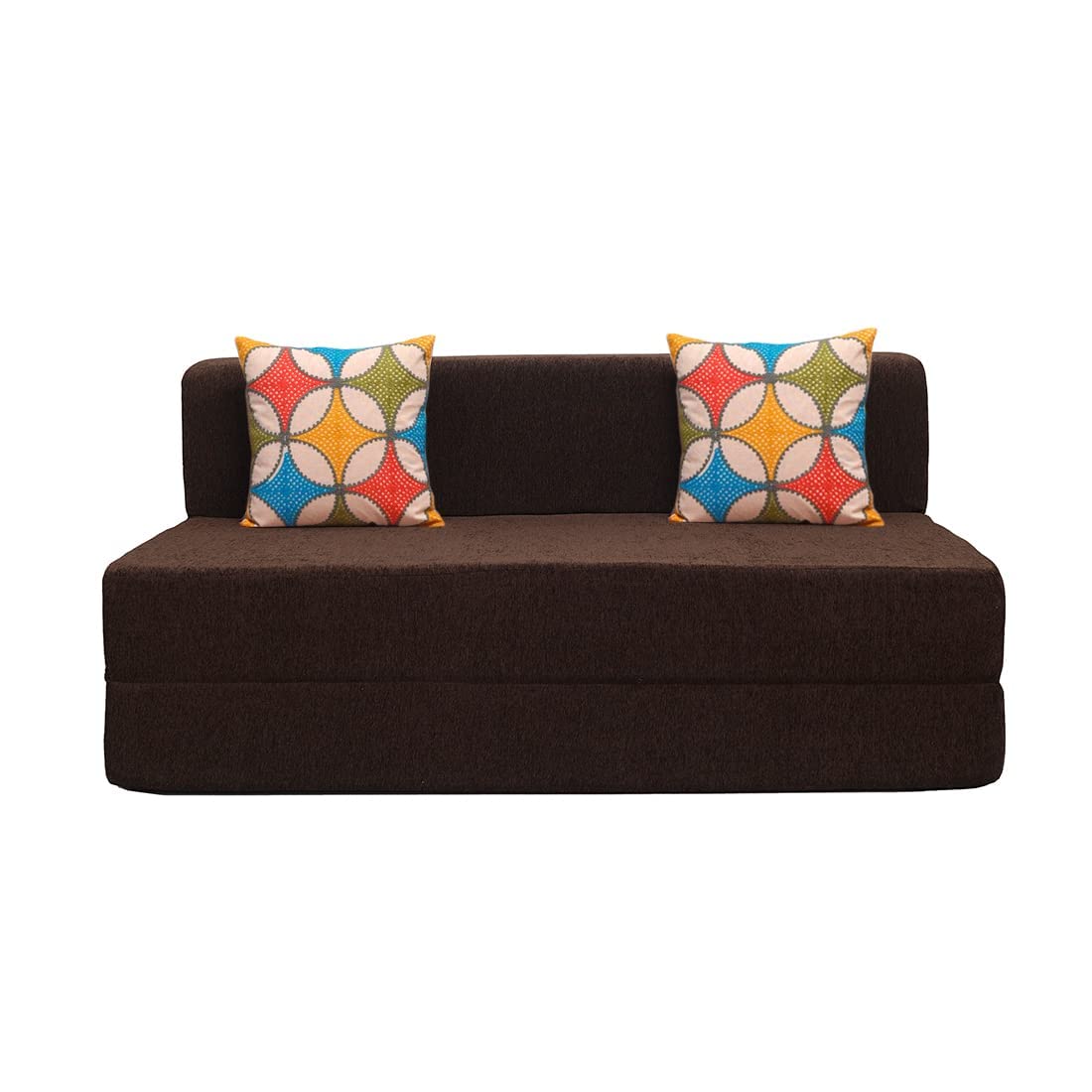 uberlyfe 3 Seater Sofa Cum Bed | Molfino Fabric Washable Cover | 2 Cushions Jharokha Pattern | Brown | 6' X 6' Feet