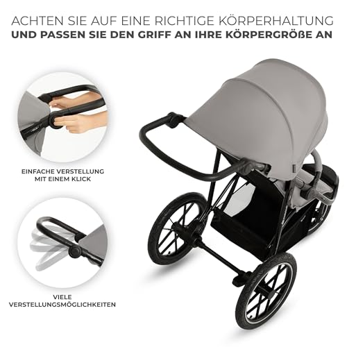 Kinderkraft HELSI 2 Buggy bis 27 kg, Buggy ab geburt, Laufkinderwagen mit große Luftreifen, Liegefunktion, Verstellbarer Elterngriff, Zusammenklappen, Untersitzkorb, Grau