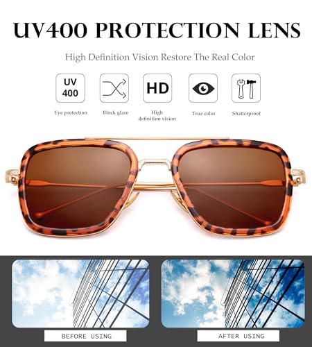 Image of Tony Stark Polarized Sunglasses for Men - Women Vintage Aviator Square Metal Frame Iron Man Edith Glasses