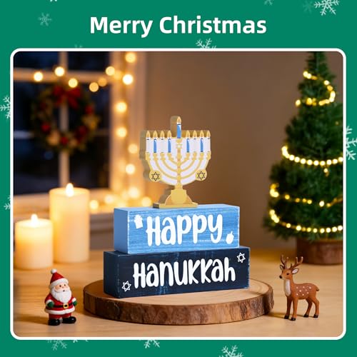 Image of 3 Pcs Hanukkah Wooden Tiered Tray Decor, Menorah Decorations Gifts for Home, Jewish New Year Table Centerpiece for Xmas Party Kitchen Office