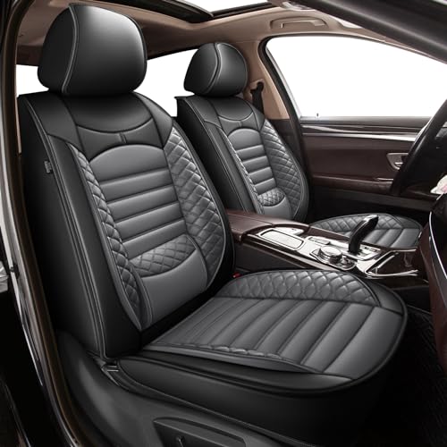 JIAMAOXIN Car Seat Covers Fit for GMC Terrain 2010-2024, Full Set 5 Seats Faux Leather Waterproof Seat Cover Protector Compatible Airbag (Black & Grey)