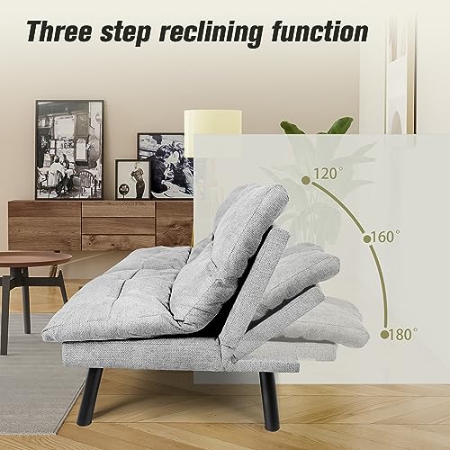 YESHOMY Adjustable Light Gray Futon Sofa Bed for Comfortable Living Spaces