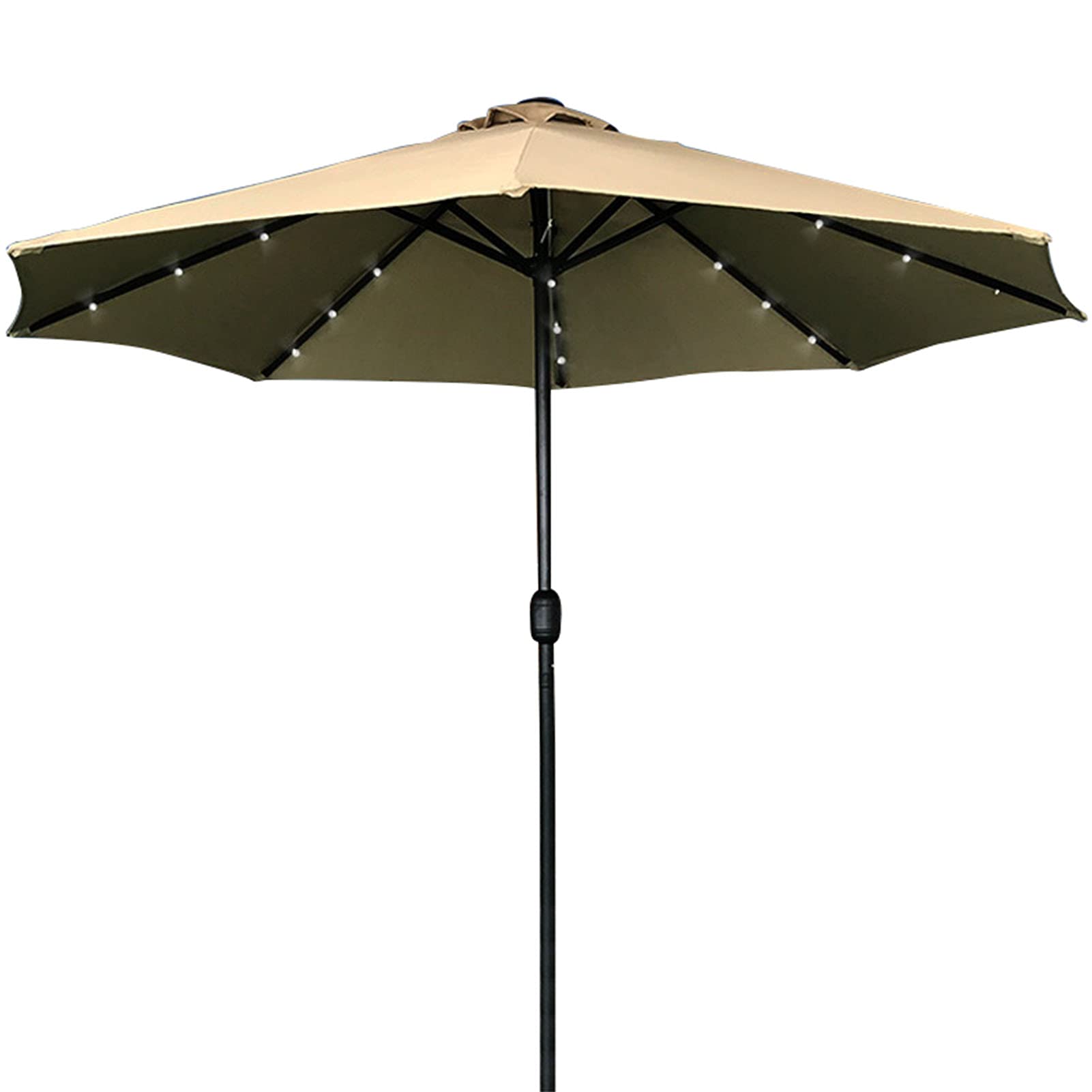 WDSOPK Garden Parasols Parasol with Solar Lights Sun Shade Outdoor Umbrella 8 Sturdy Ribs for Lawn Deck Patio and Balcony(Khaki-270cm)