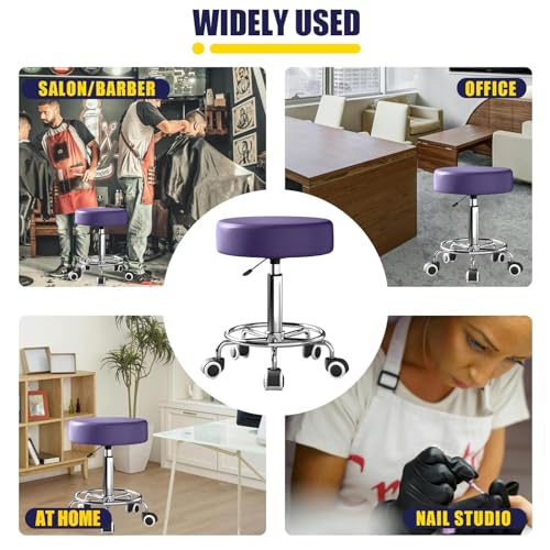 Image of YEEZEE Rolling Stool with Wheels and Ultra Soft Cushion for Salon, Purple