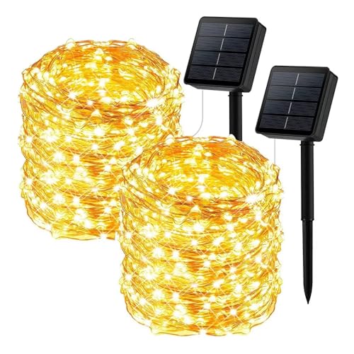 Serie Luces Solares Exterior 32M 300LED 8 Modos 2pack,IP65 Impermeable Guirnalda Luces Solares,para Jardin,Ventana Valla...