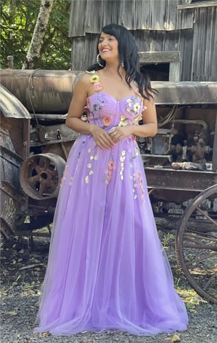 Fivsole 3D Floral Applique Prom Dresses Flower Tulle Long Wedding Formal Evening Gown4