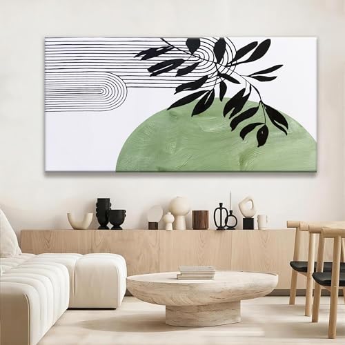 Image of TAIJXAGSG Large Boho Green Wall Art For Living Room Century Modern Canvas Art Wall Decor Picture Painting Aesthetics Botanical Abstract Art Prints Bedroom Office Wall Hanging Decor 29x58 In