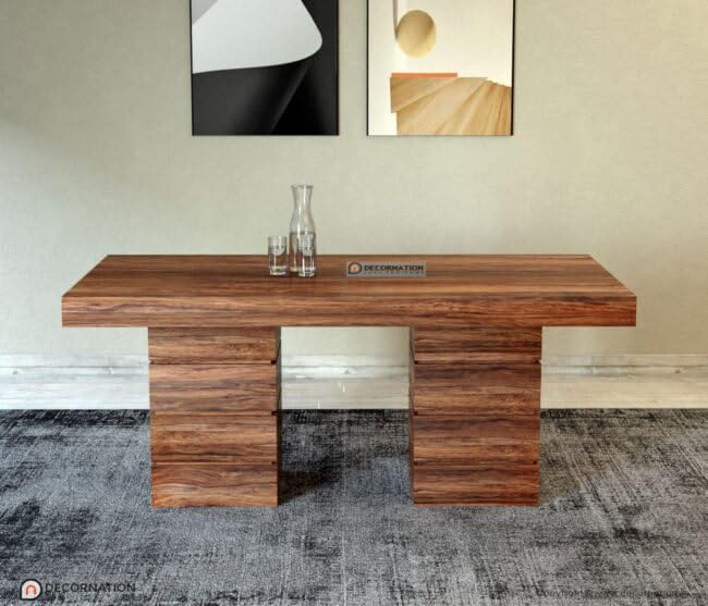 Image of DecorNation Jace Solid Wooden 6 Seater Dining Table Set with Chairs | Large Rectangular Dining Table | Premium Designer Legs | Modern Dining Furniture for Home