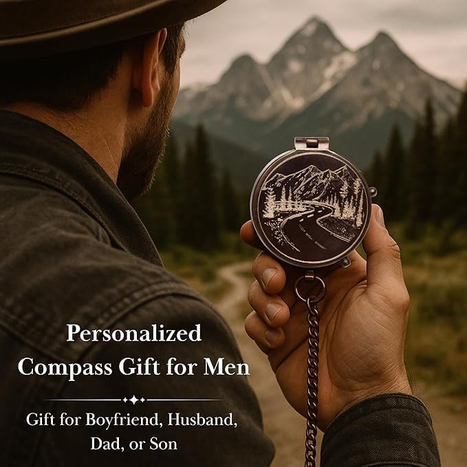 Brújula de bolsillo personalizada de latón – regalo grabado para hombres, recuerdo antiguo personalizado para hijo, esposo, novio o papá miniatura 5