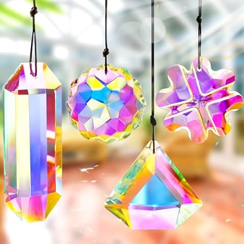 4PCS Colorful Crystal Prism Pendant Suncatcher Hanging Crystal Decor for Home Indoor Outdoor Car Making Rainbows Cover