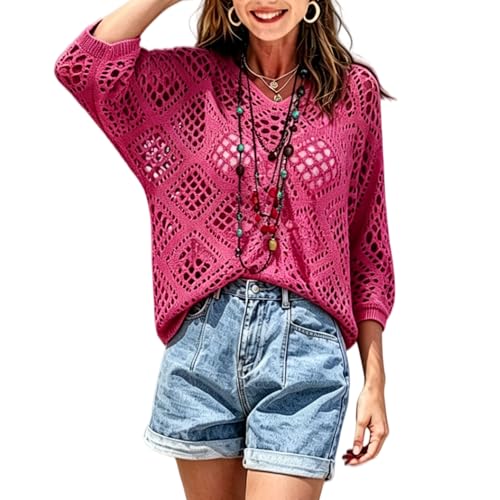 Top de crochet bohemio para mujer con cuello en V holgado y calado para la playa