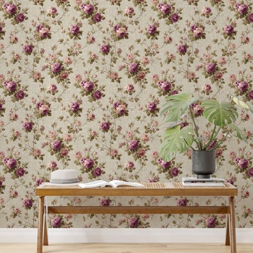 Image of PAPER PLANE DESIGN Vintage Floral Self Adhesive Wallpaper Peel & Stick, Waterproof, Stain-Proof & Self Adhesive Vinyl | Easy to Clean | 16 in X 90 in, Decor for Bedroom, Hallway, Living Room (A)