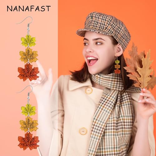 Nanafast Thanksgiving Fall Earrings for Women Maple Leaf Pumpkin Dangle Earrings Lightweight Acrylic Fall Gifts for Thanksgiving Party Autumn2