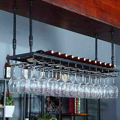 Botellero de vino colgante de madera con estantes flotantes, altura ajustable, para casa, café, karaoke, bar (negro, 100 x 30 cm)