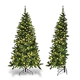 Goplus 6ft Prelit Half-Shape Christmas Tree, Premium 427 PVC Needles Artificial Tree, with 250 LED Lights, Metal Stand, for Xmas Indoor Decoration