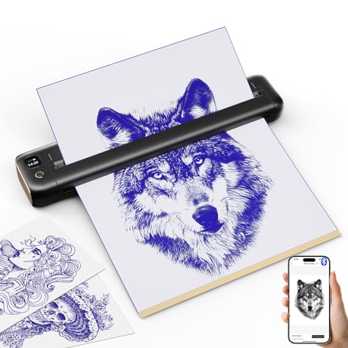 Rongta Portable Thermal Tattoo Stencil Printers Bluetooth Tattoo Machine for Artist Beginner with 5pcs Transfer Stencil Compatible with Android iOS Phone MacOS Windows Laptop (Black)