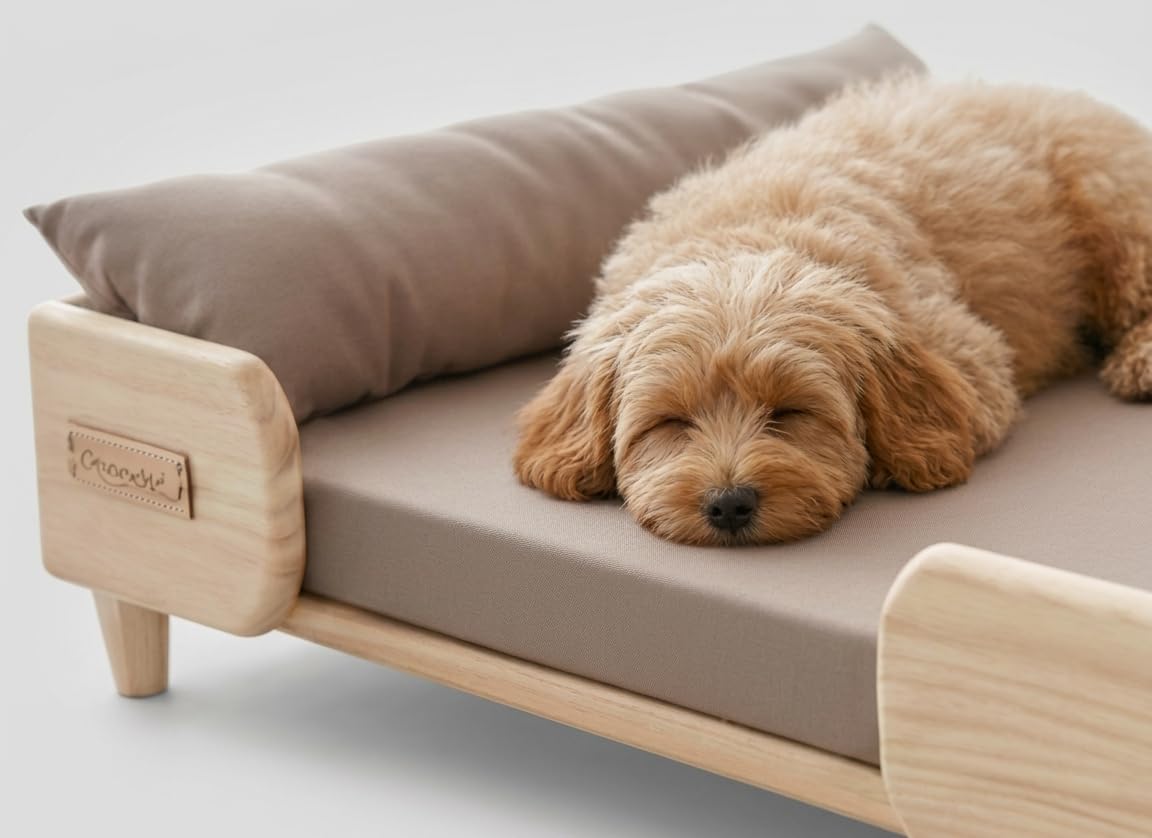 Wooden Small Dog Bed with Cotton Cushion and Mattress | Furniture Wooden Luxury Pet Bed for Small Dogs and Cats | 24×18×6 inch (2×1.5 feet)