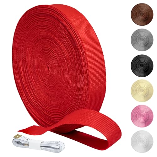 KINETOX 20M Cinta de Mochila y Correa de Polipropileno 20 mm Roja Cincha Resistente por Metros para Manualidades Bricolaje Bolsas Mochilas Cinturones Camping y Correa para Perros