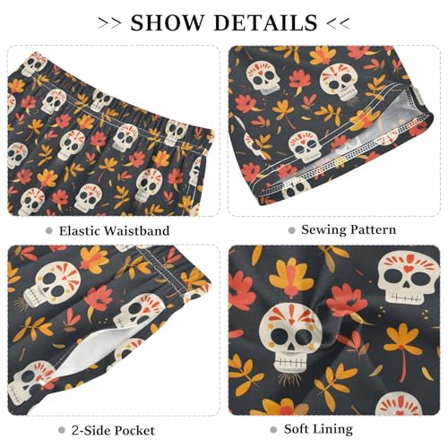 ALAZA Sugar Skull Yellow Flower Pajama Shorts Elastic Waist Casual Sleep Shorts with Pockets Size 6-143