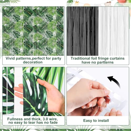 Image of Tiamon 2 Pack Jungle Party Decorations 3.3 x 6.6 Ft Palm Leaf Foil Fringe Curtains Rainforest VBS Backdrop Tinsel Streamers Photo Booth for Hawaiian Safari Birthday Baby Shower Party Supplies