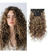 REECHO Curly Hair Extensions, 4PCS 16 inch Clip in Hair Extensions Lace Weft Short Curly Hair Ext...