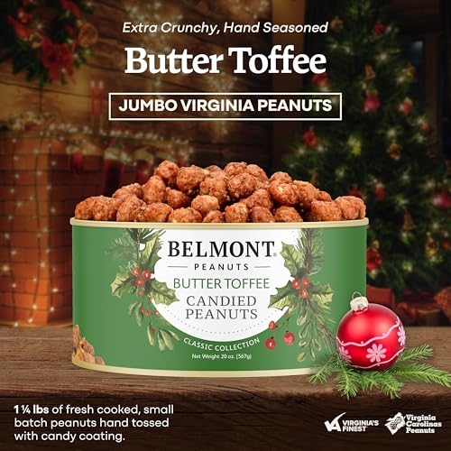 Image of Belmont Peanuts Holiday Edition Butter Toffee Virginia Peanuts, 20 oz (1 Pack) - Hand Seasoned, No Preservatives, Absolutely Delicious - A Secret Santa Favorite