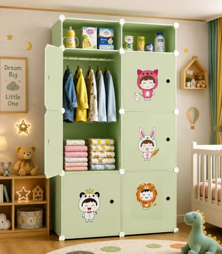 Image of Mevigo MEVIGOPlastic Wardrobe for Clothes - 6+2 Door Baby Cupboard for Clothes Storage, Wardrobe for Kids, Plastic Almirah, Collapsible Wardrobe for Kids Livingroom & Home- Green-C5