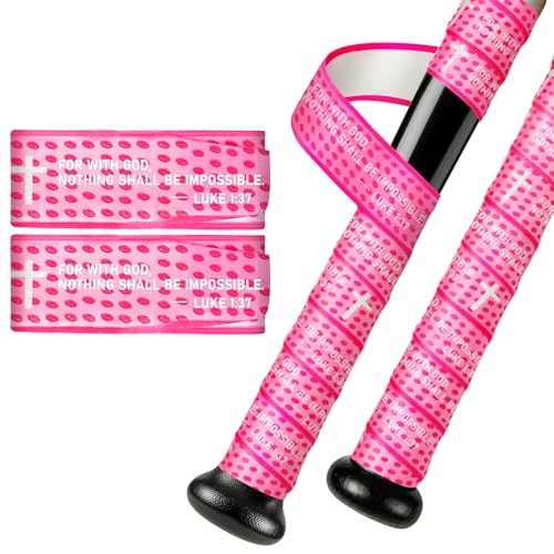 Eyourlife 2 Pack Baseball Bat Grip Bat Wraps for Baseball Lifestyle Softball Gifts Pro Feel Non-Slip Elite Batting Grip Tape for Bats Players Luke 1:37 Pink