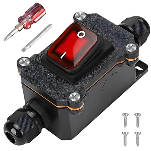 Wasserdichter Inline Schalter 20A 12V DC DPST 4 Polig, IP67 Schalter Kabelschalter Schnurschalter Ein/Aus Schalter Wippschalter Wasserdicht für Außeneinsatz Auf Beiden Seiten Ein und Ausgang (20A)