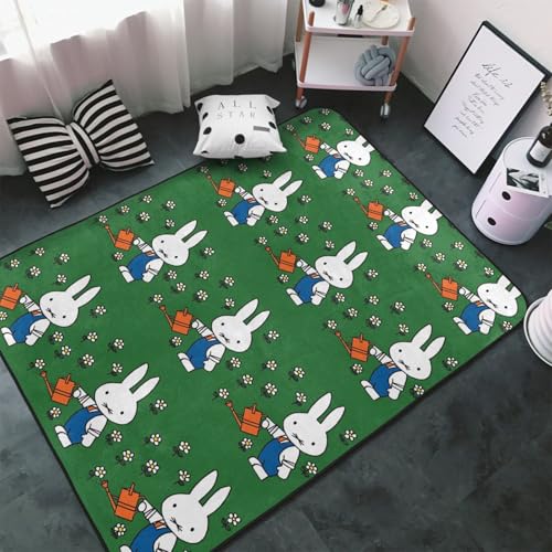 カーペット ミッフィー グリーン ラグ ラグマット 150×100cm おしゃれ 滑り止め 絨毯 じゅうたん 洗える 室内リビングマット 寝室 居間用 家庭用 オフィス用