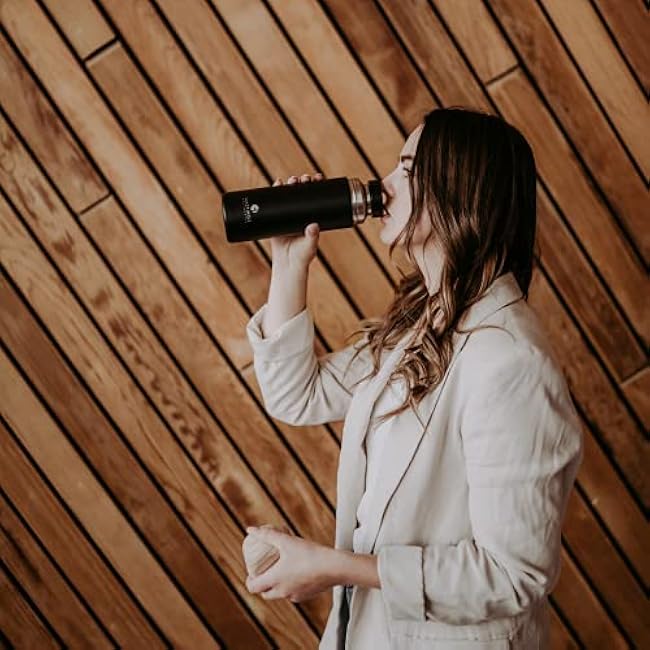 HASTINGS COLLECTIVE FIKA Slim Coffee Travel Mug Tumbler - Stainless Steel Vacuum Insulated Thermos Cup with Spill Proof Lid, 17oz (500ml) (Black)