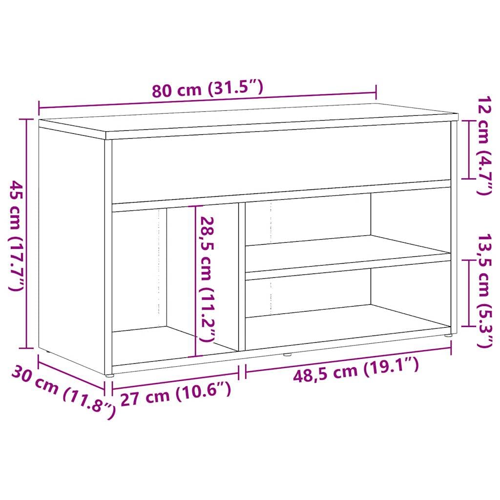 vidaXL Banco Zapatero Madera de ingeniería Roble Artisan 80x30x45 cm, Banco Zapatero, Asiento de Banco de Pasillo, Asiento de Pasillo