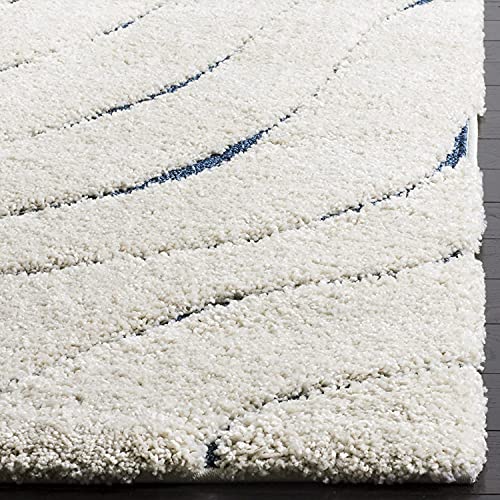 Image of (Pack of 2 Abstract Wavy Design Shaggy Carpet for Living Room, Bedroom, High Low Design Finish Microfiber 1.8 Inch Pile High, 2x5 Feet Runner Ivory|Light Blue Color