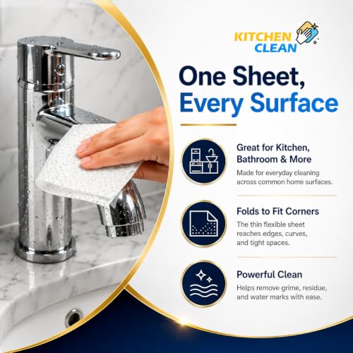 Image of Kitchen Clean Magic Cleaning Sheets, 30 Pcs - Reusable Melamine Foam Eraser Wipes for Kitchen, Bathroom, Glass, Tiles, Sinks, Stovetops & Appliances | Chemical-Free Multipurpose Cleaning