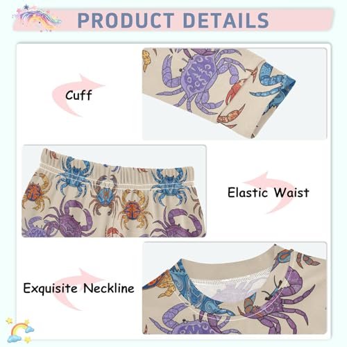 Pajama Sets Long Sleeve Colorful Crab Pattern Soft Comfy Sleepwear 2 Piece PJS 3-8T4
