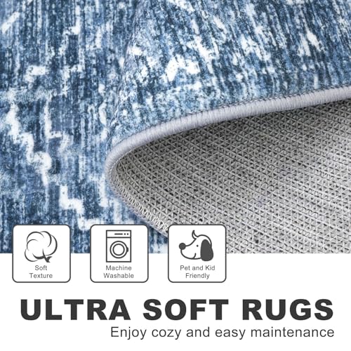 KILOCOCO Hallway Runner Rug 2x7 Runners for Hallways Washable Runner Rug Non Slip Rubber Backed Low-Pile Runners for Bedroom Kitchen Living Room Laundry Room Boho Rugs, Stonewashed Blue