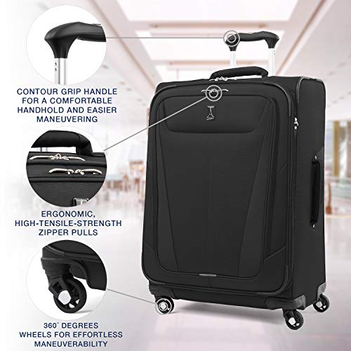 Travelpro Maxlite 5 Softside Expandable Spinner Wheel Luggage, Black, Checked-Medium 25-Inch