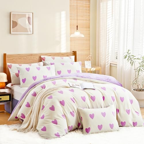 Nayoroom Winter Bettwäsche 155x220 Lila Herzen Muster Fleece Biber...