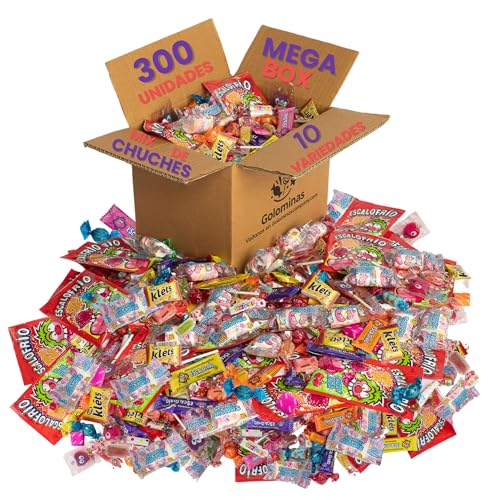 GOLOMINAS COMPANY - Mega Box de Chuches 300 Unidades con Escalofríos | Caja Surtida de Golosinas Sin Alérgenos | Mix de 10 Variedades para Fiestas, Piñatas, Halloween y Conos Dulces