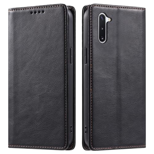 Étui portefeuille Galaxy Note 10 antichoc avec porte-carte magnétique cuir noir protège écran