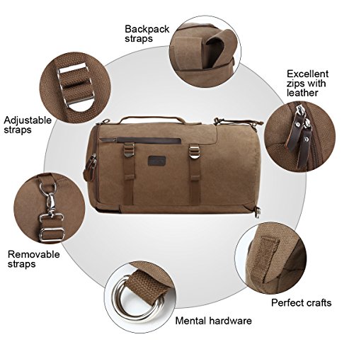 Eshow Canvas Duffle Bag for Men Canvas Weekender Bag, 3-Way Convertible Travel Backpack Shoulder Bag