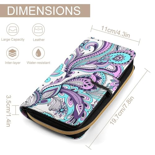 Blue Teal Purple Paisley Large Capacity Portable Leather Multifunctional Wallet2