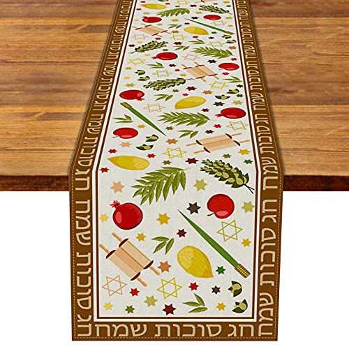 Leinen-Sukkah-Tischdekoration, Sukkot, Tischläufer Etrog, Lulav, hebräisch, jüdische Ernte, Urlaubsdekoration Cover